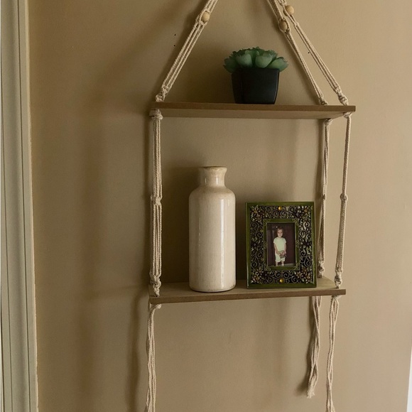 2 Tier Macrame Hanging Shelves - Picture 1 of 4